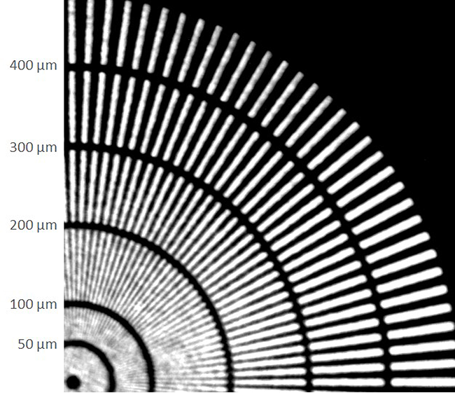 Cold neutron image of a Siemens star test target